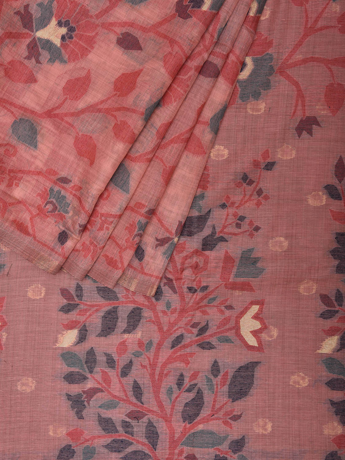 Light Pink Dhakai Jamdani Cotton Viscose Saree with Floral Design dj0048