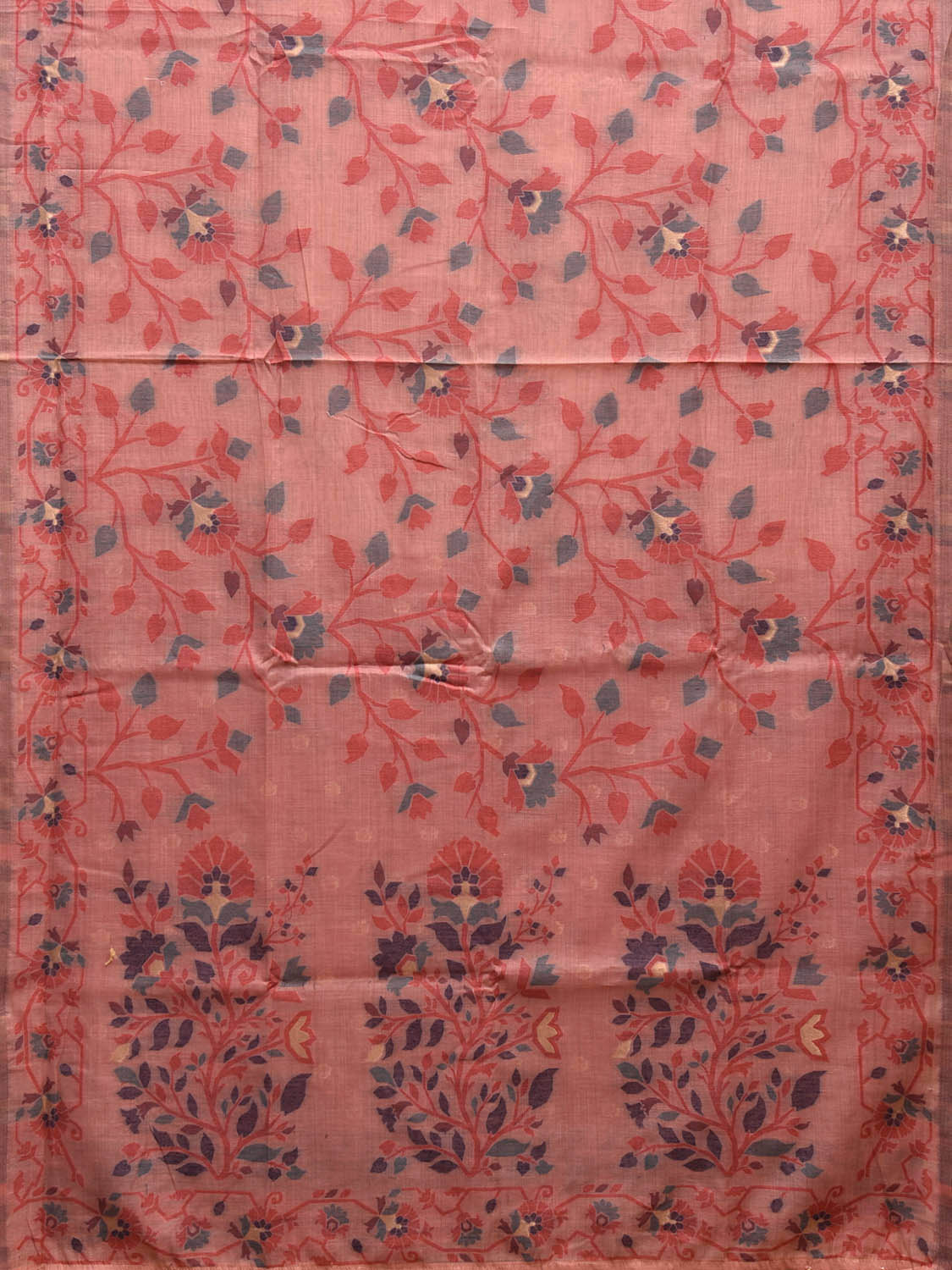 Light Pink Dhakai Jamdani Cotton Viscose Saree with Floral Design dj0048