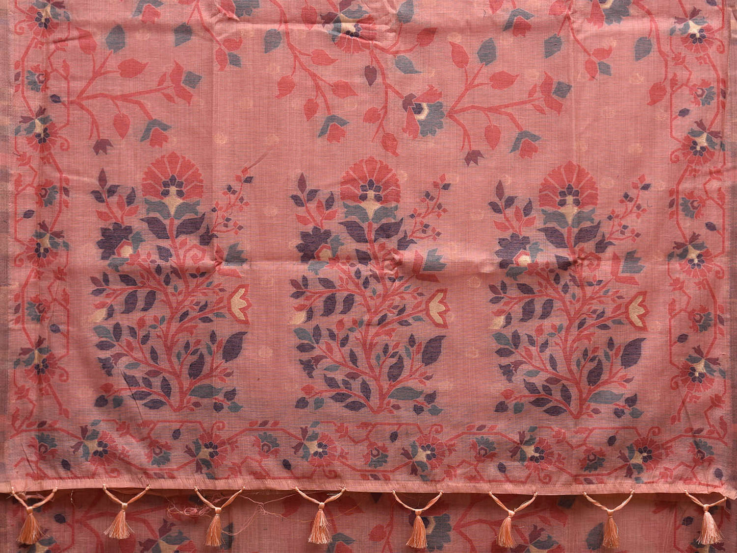 Light Pink Dhakai Jamdani Cotton Viscose Saree with Floral Design dj0048