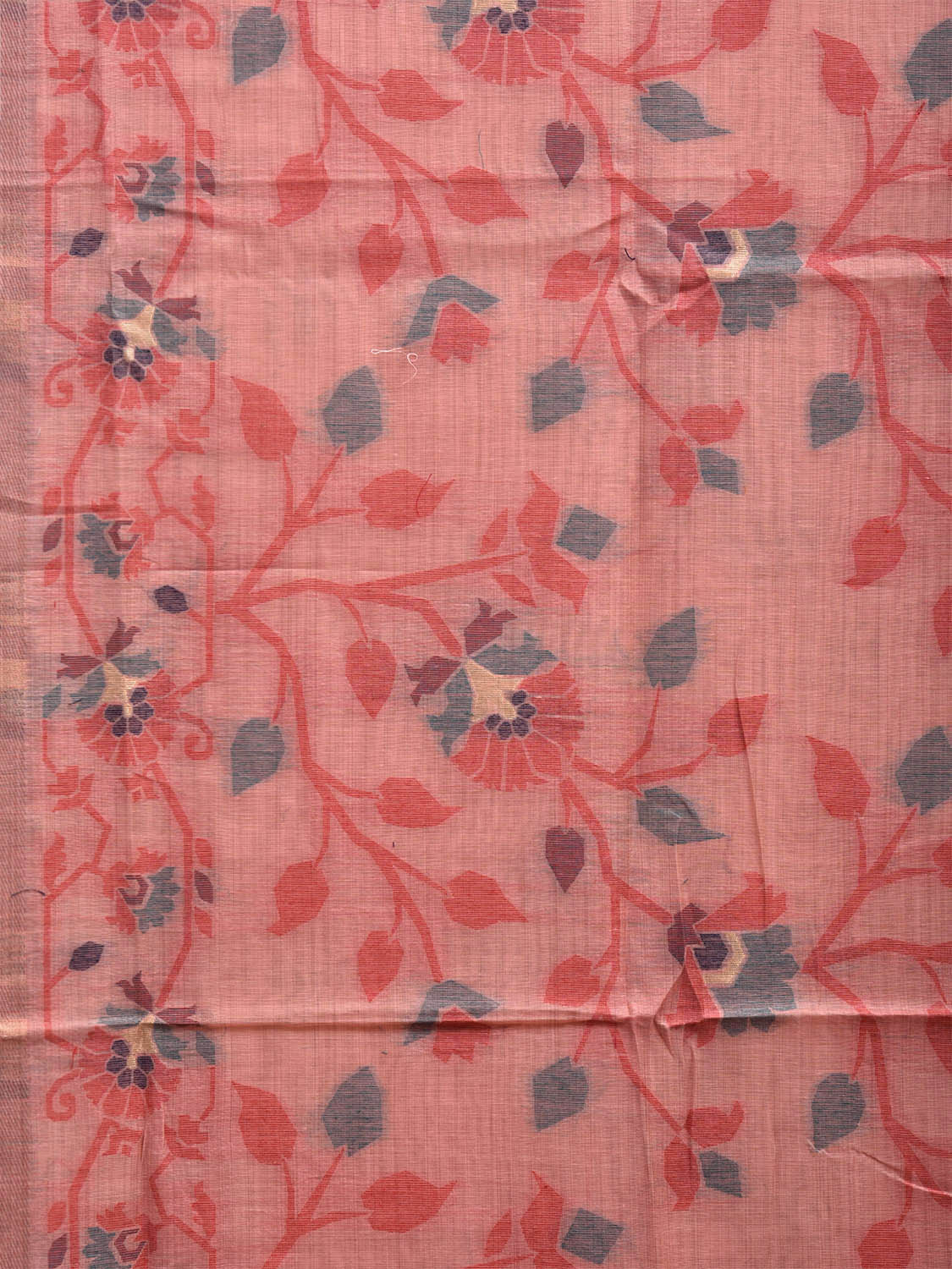 Light Pink Dhakai Jamdani Cotton Viscose Saree with Floral Design dj0048