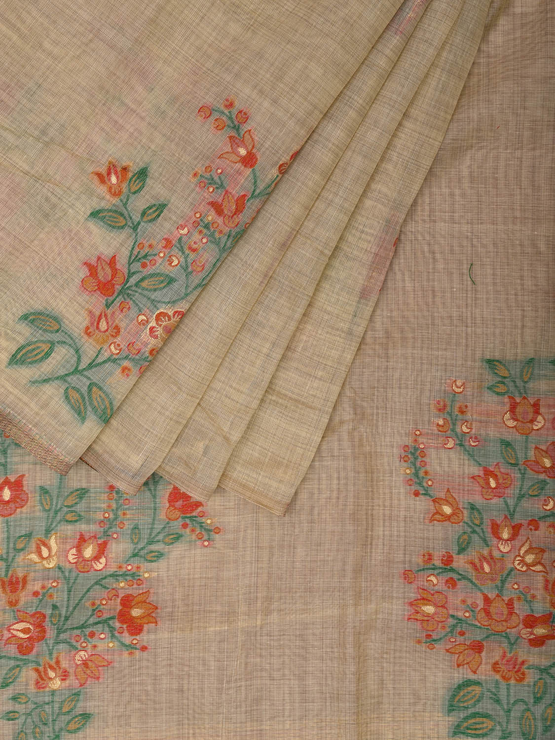 Cream Dhakai Jamdani Cotton Viscose Saree with Floral Buta and Pallu Design dj0050
