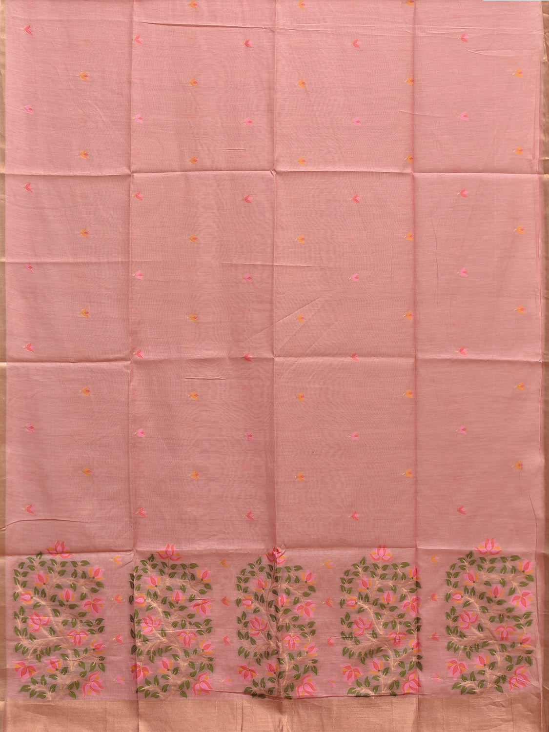 Light Peach Dhakai Jamdani Cotton Viscose Saree with Body Buta and Floral Pallu Design dj0051