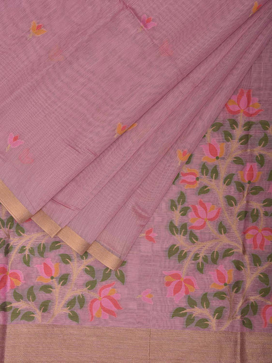 Light Pink Dhakai Jamdani Cotton Viscose Saree with Body Buta and Floral Pallu Design dj0053