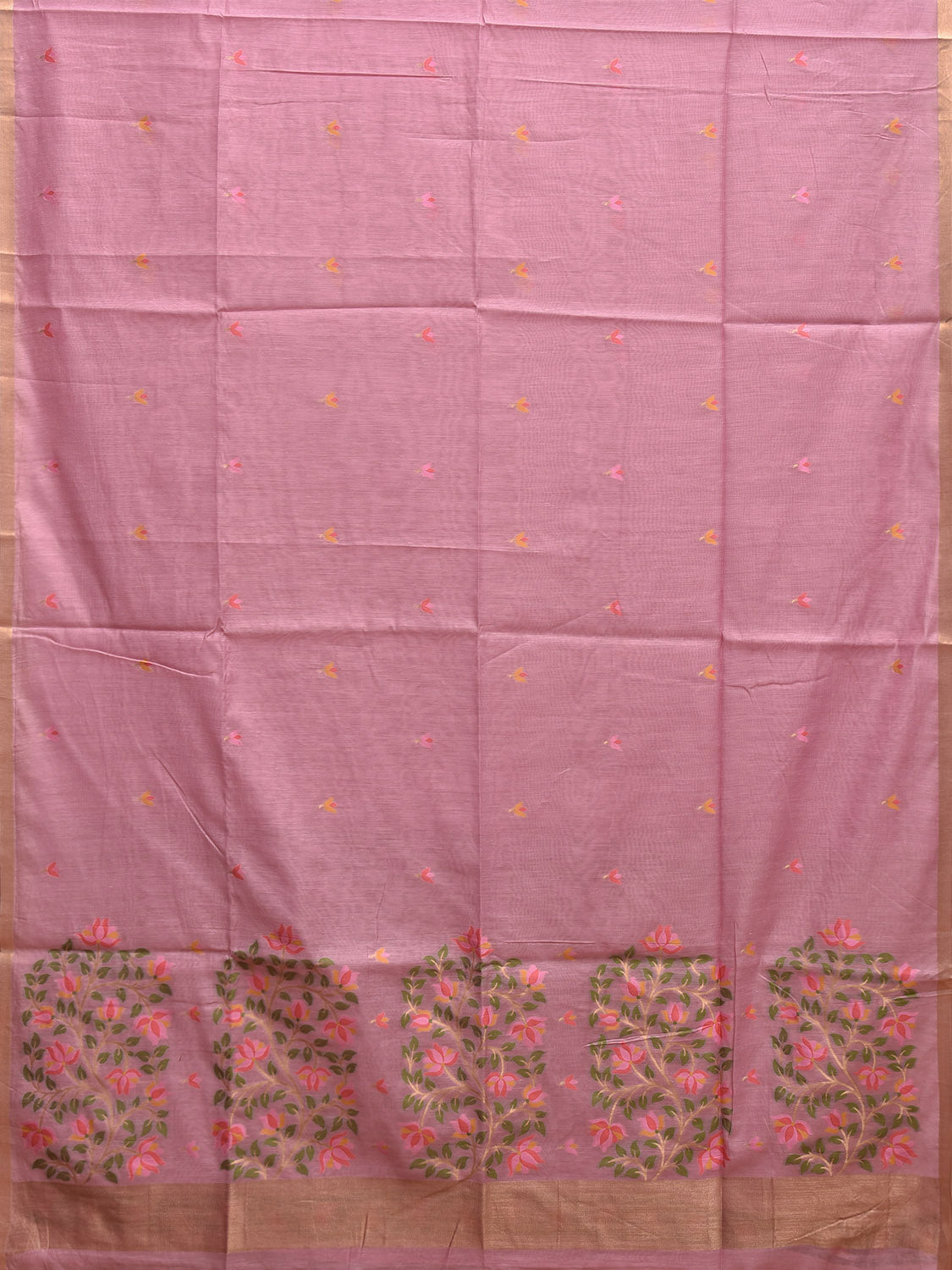 Light Pink Dhakai Jamdani Cotton Viscose Saree with Body Buta and Floral Pallu Design dj0053