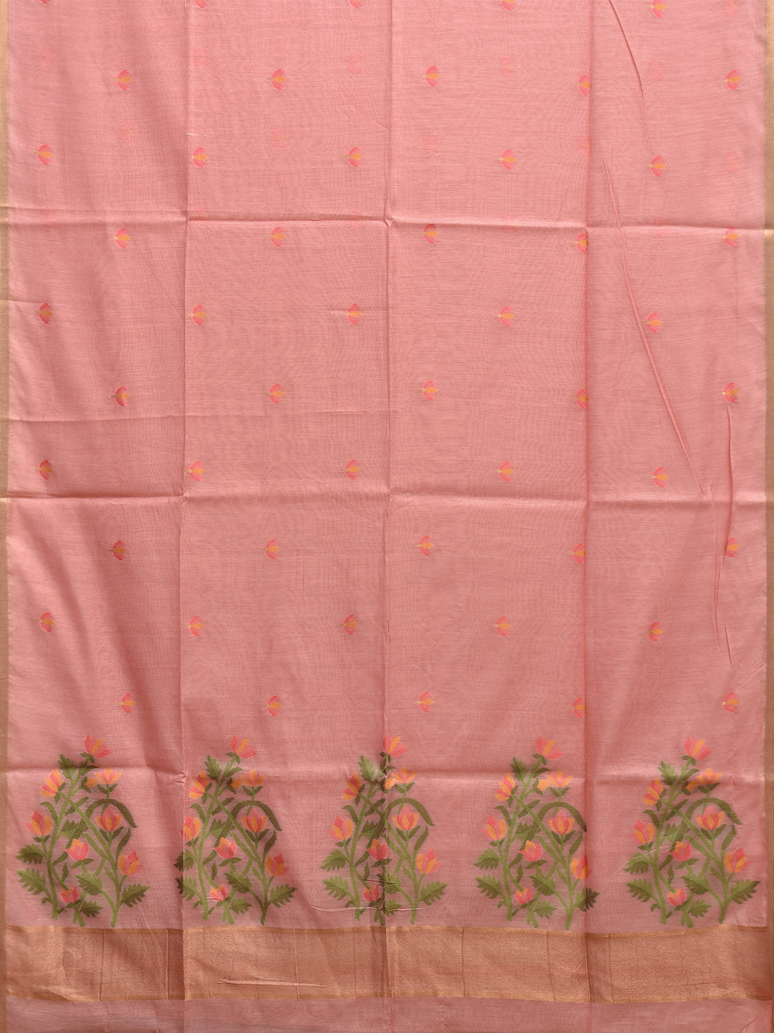 Light Peach Dhakai Jamdani Cotton Viscose Saree with Body Buta and Floral Pallu Design dj0054