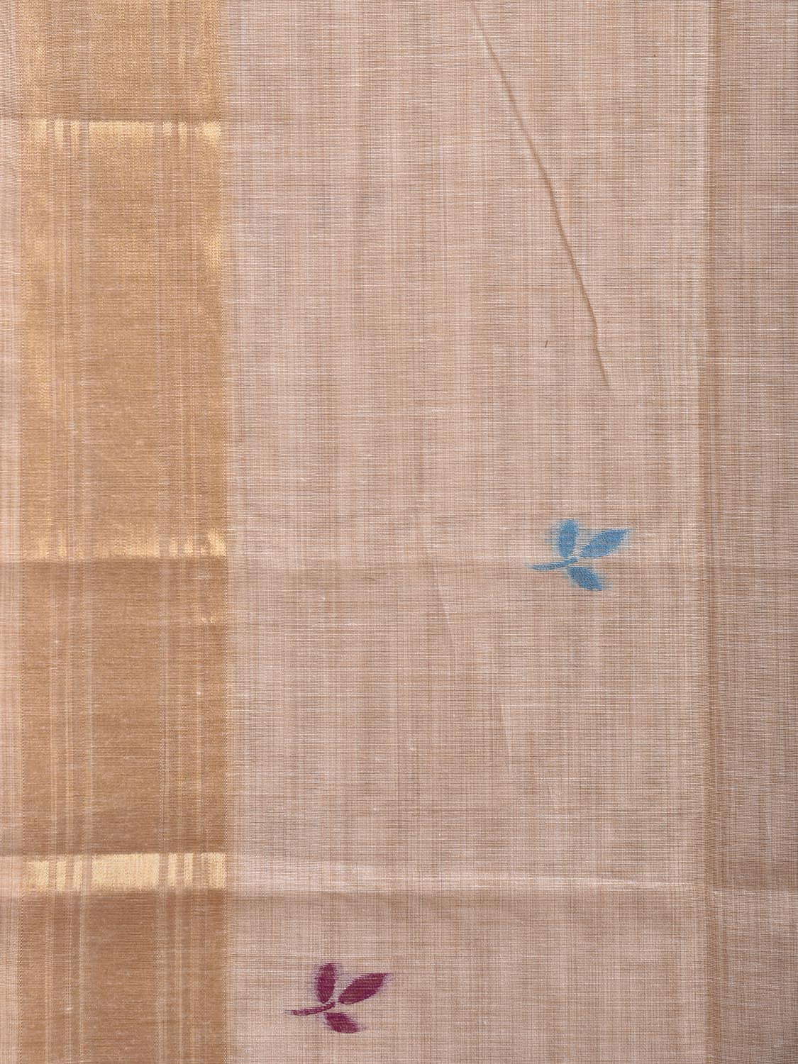 Cream and Baby Pink Dhakai Jamdani Cotton Viscose Saree with Tree and Birds Pallu Design dj0055