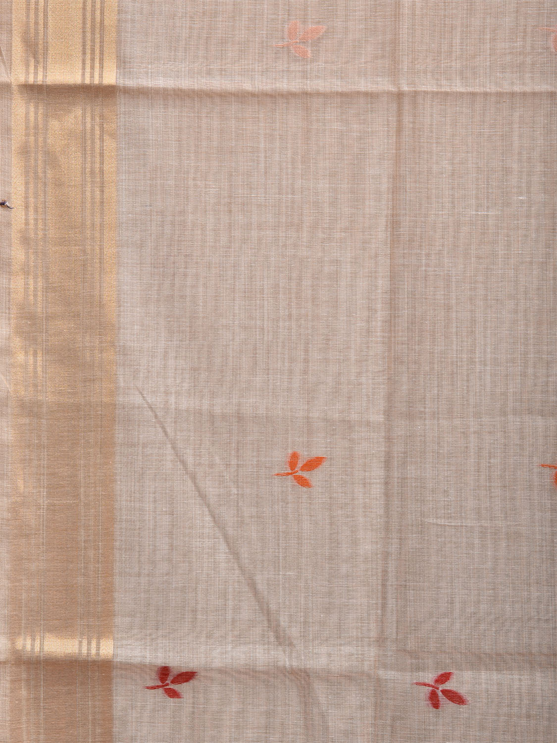 Cream and Khaki Dhakai Jamdani Cotton Viscose Saree with Tree and Birds Pallu Design dj0056