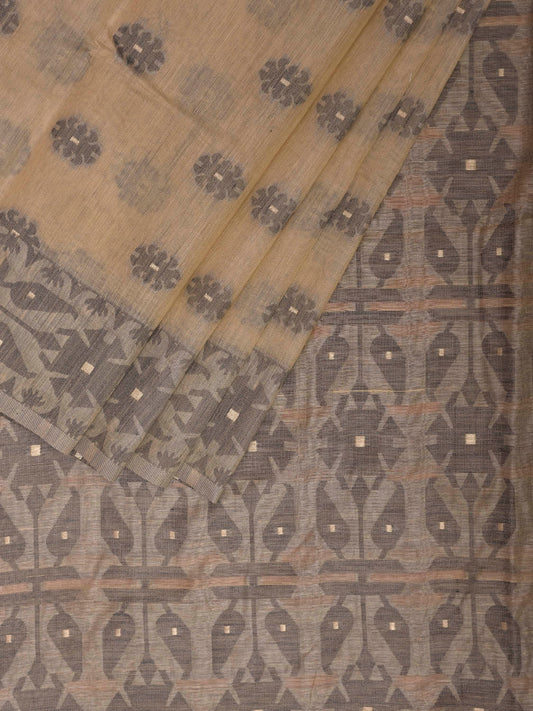 Cream and Light Grey Dhakai Jamdani Cotton Viscose Saree with Buta and Pallu-Border Design dj0114