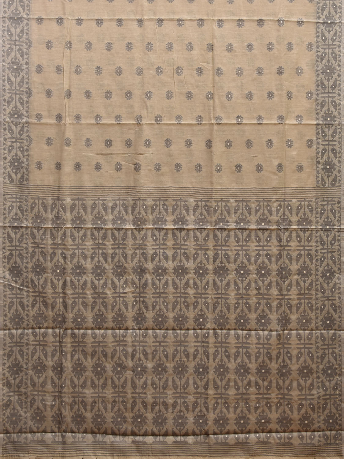 Cream and Light Grey Dhakai Jamdani Cotton Viscose Saree with Buta and Pallu-Border Design dj0114