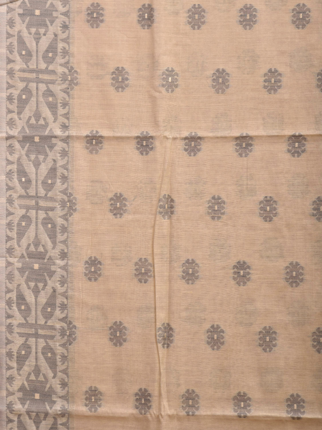 Cream and Light Grey Dhakai Jamdani Cotton Viscose Saree with Buta and Pallu-Border Design dj0114