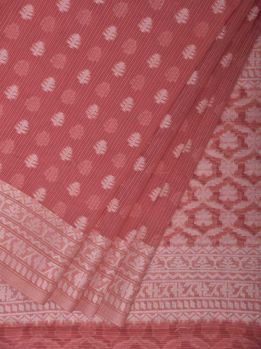 Peach Dhakai Jamdani Cotton Viscose Saree with Pallu and Border Design dj0131