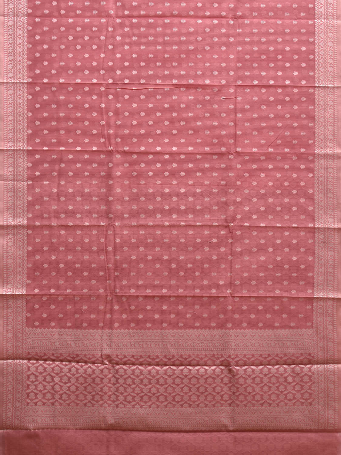 Peach Dhakai Jamdani Cotton Viscose Saree with Pallu and Border Design dj0131