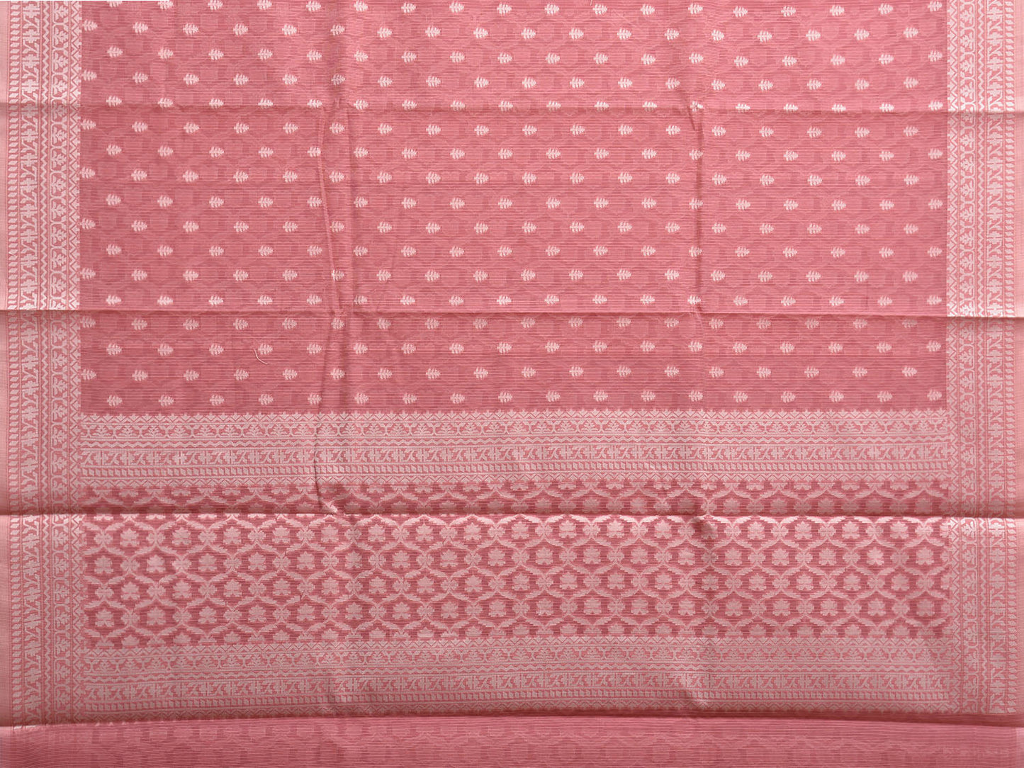 Peach Dhakai Jamdani Cotton Viscose Saree with Pallu and Border Design dj0131