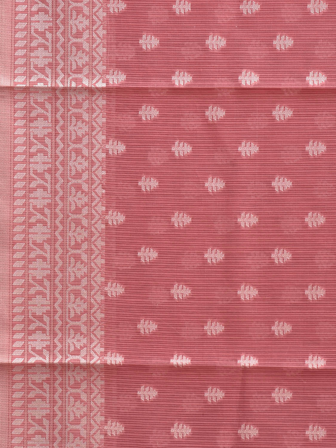 Peach Dhakai Jamdani Cotton Viscose Saree with Pallu and Border Design dj0131