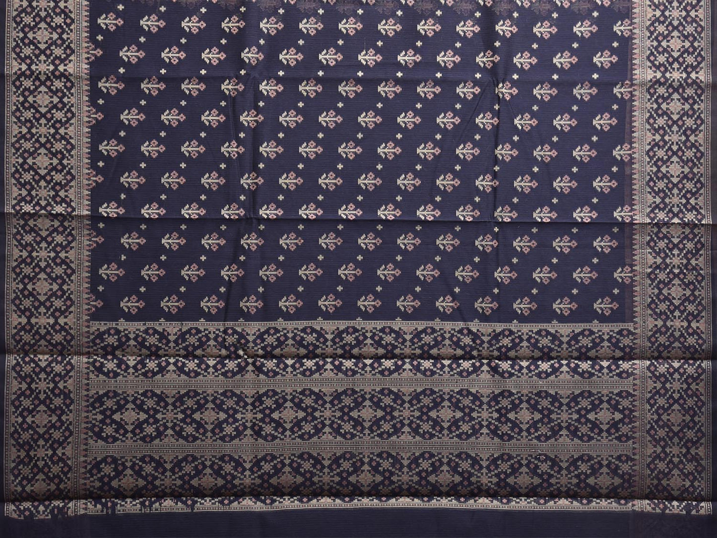 Navy Dhakai Jamdani Cotton Viscose Saree with Body Buta Pallu and Border Design dj0132