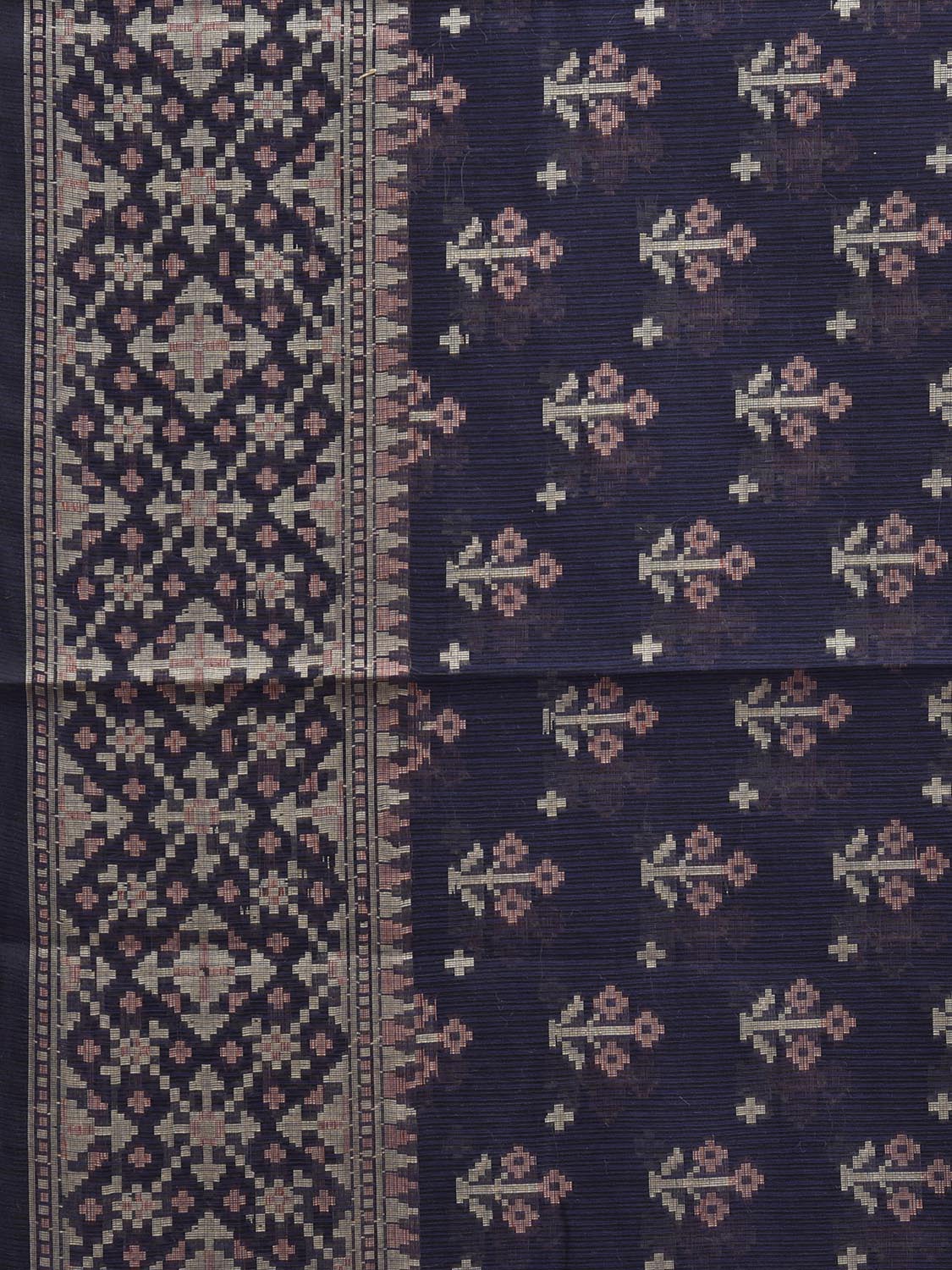 Navy Dhakai Jamdani Cotton Viscose Saree with Body Buta Pallu and Border Design dj0132