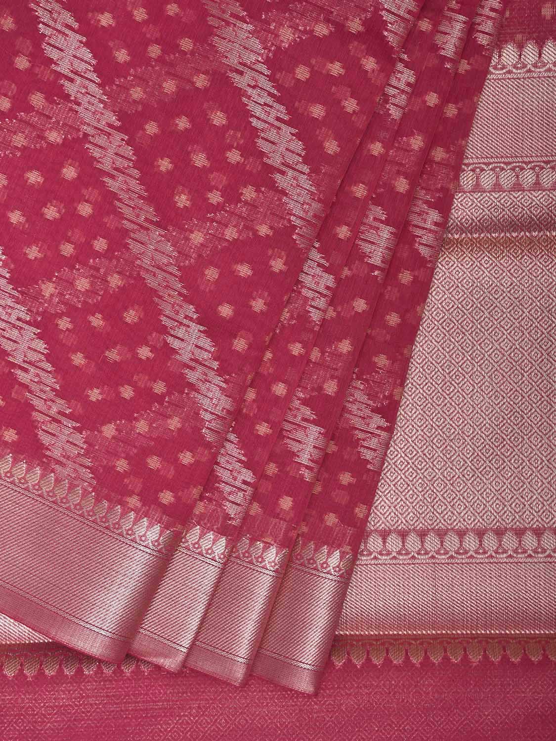Pink Dhakai Jamdani Cotton Viscose Saree with Diagonal and Border Design dj0135