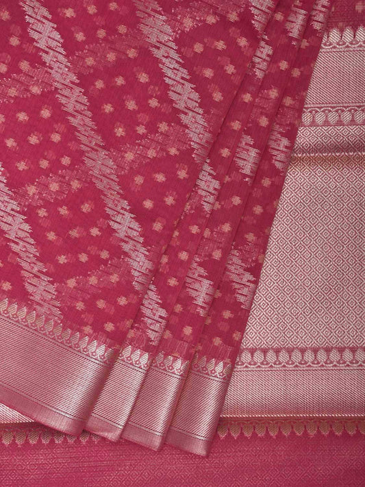 Pink Dhakai Jamdani Cotton Viscose Saree with Diagonal and Border Design dj0135