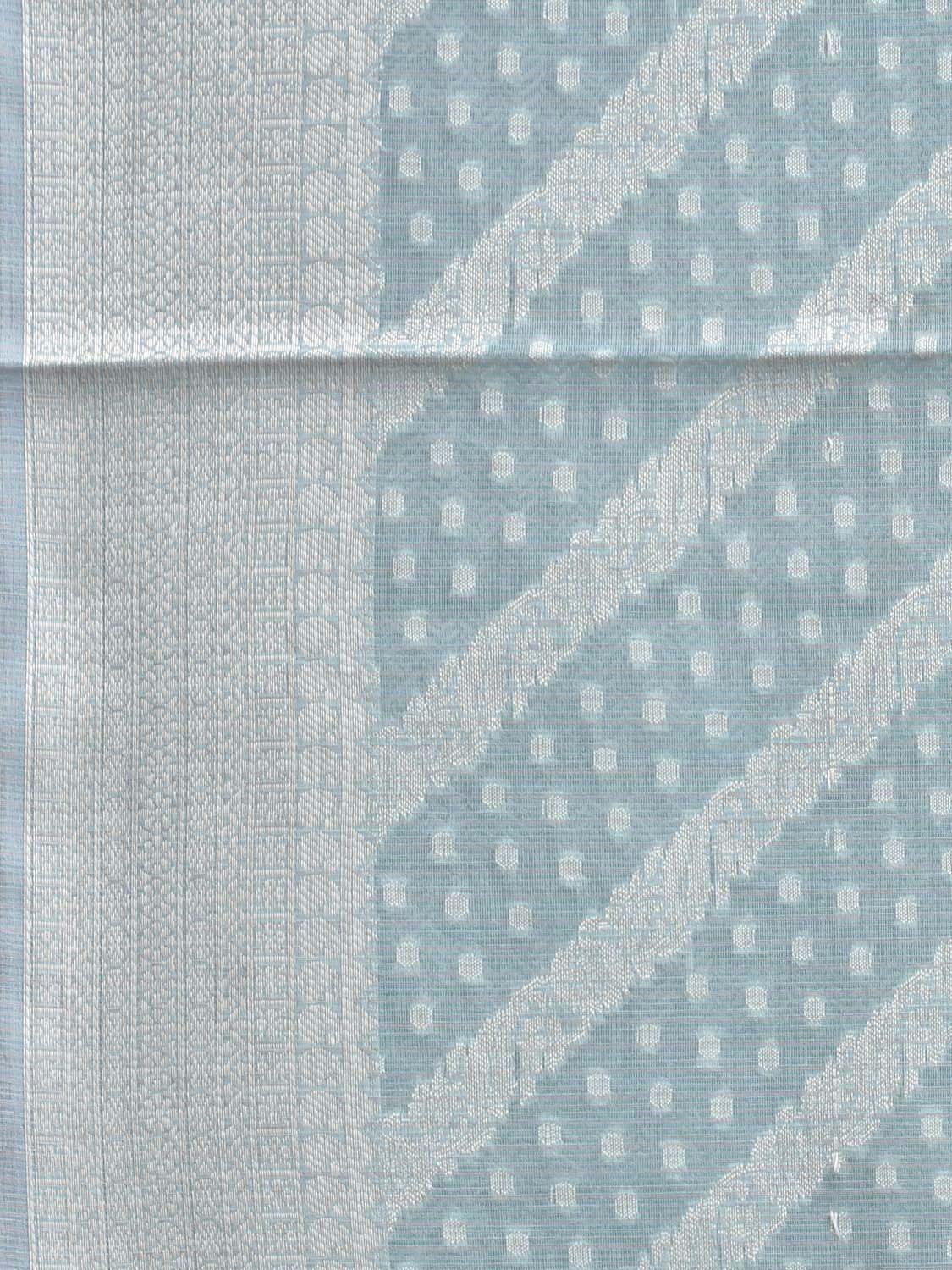 Light Turquoise Dhakai Jamdani Cotton Viscose Saree with Diagonal and Border Design dj0136