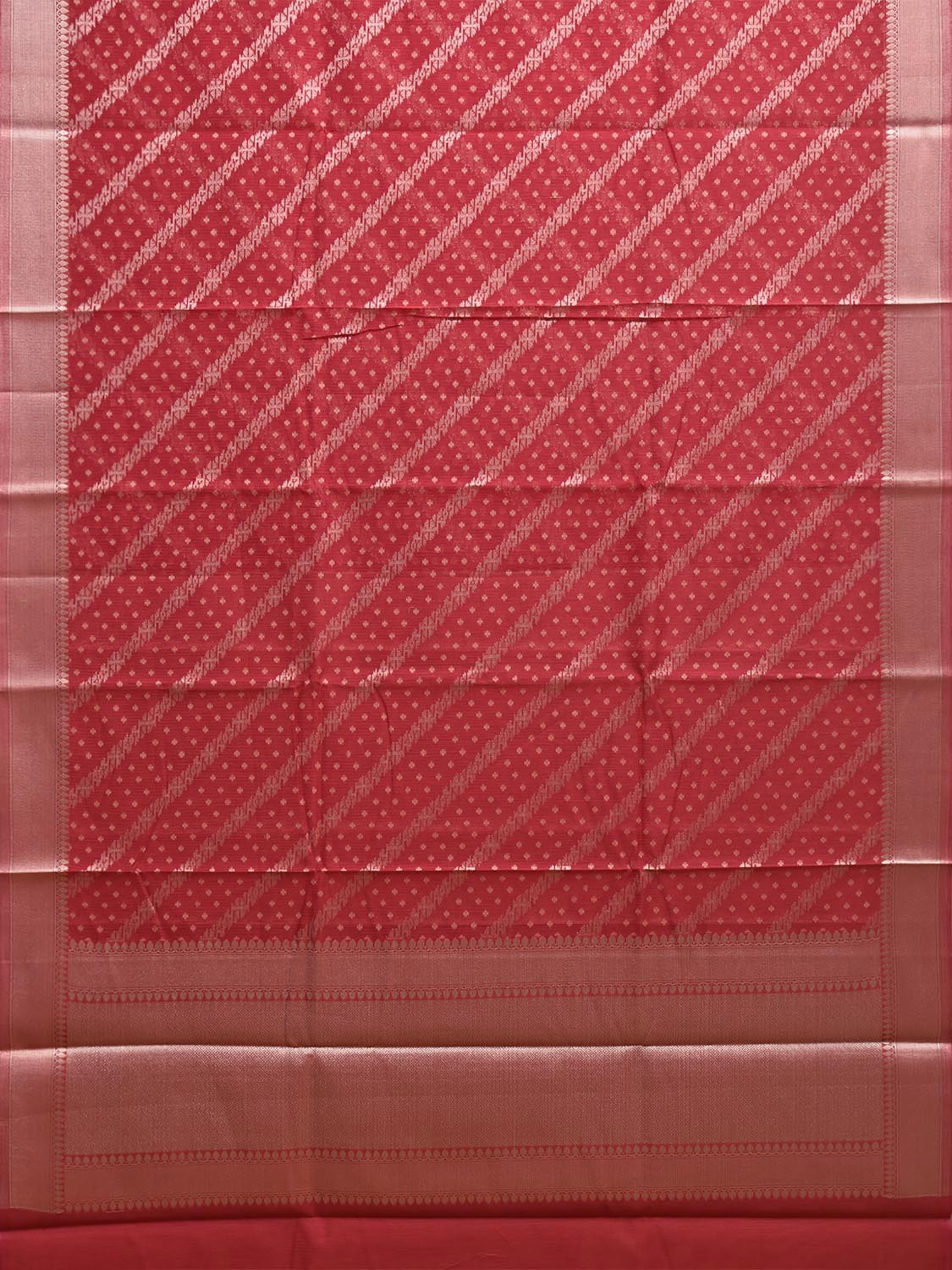 Red Dhakai Jamdani Cotton Viscose Saree with Diagonal and Border Design dj0137