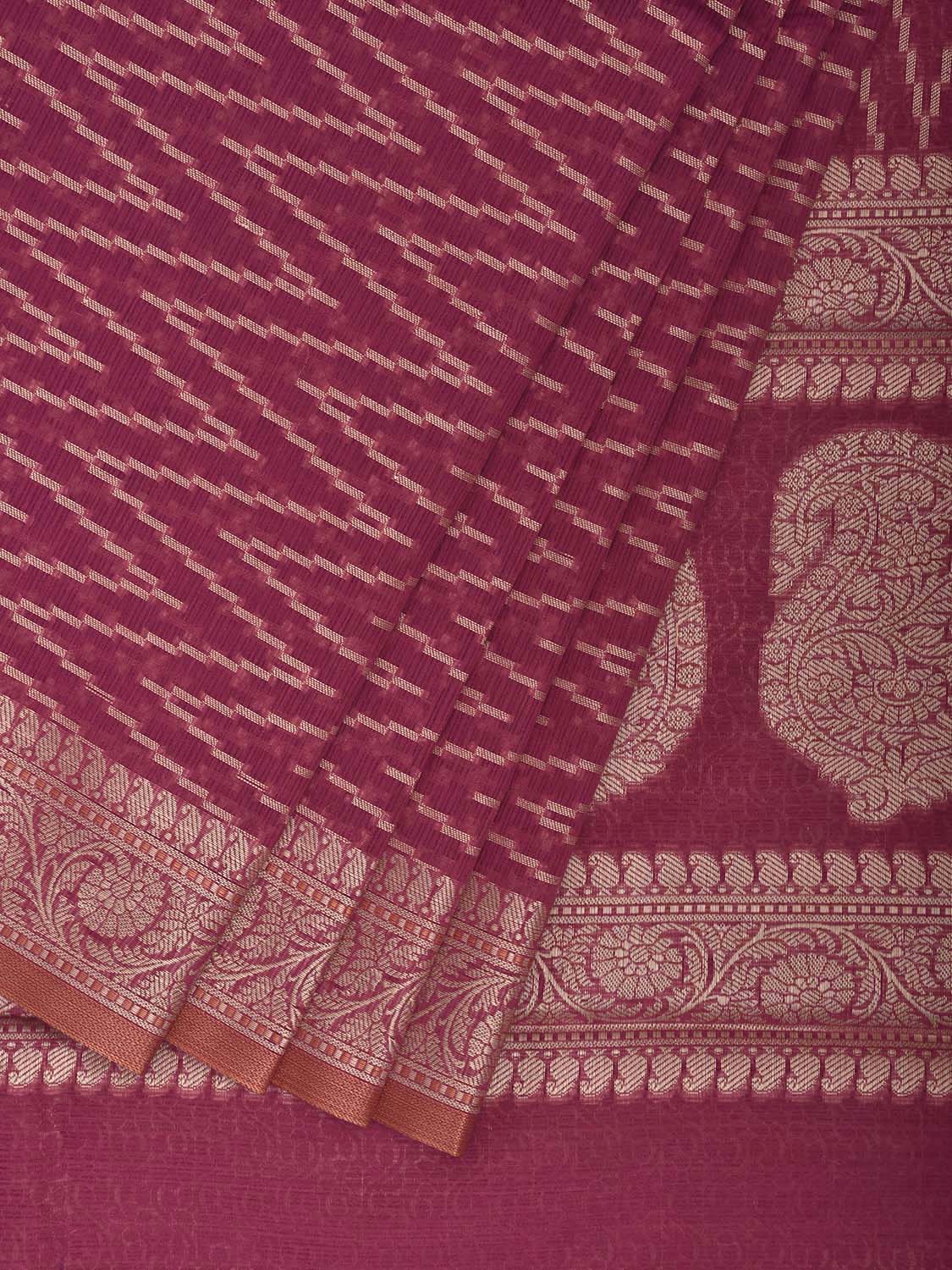 Magenta Dhakai Jamdani Cotton Viscose Saree with Zig-Zag and Mango Pallu Design dj0138
