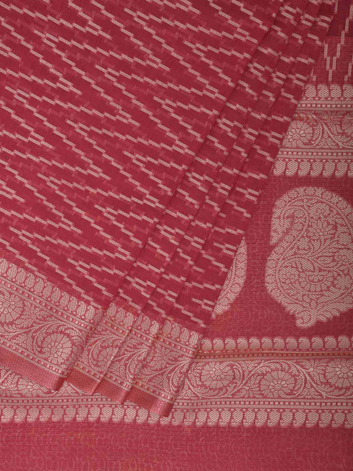 Light Red Dhakai Jamdani Cotton Viscose Saree with Zig-Zag and Mango Pallu Design dj0139