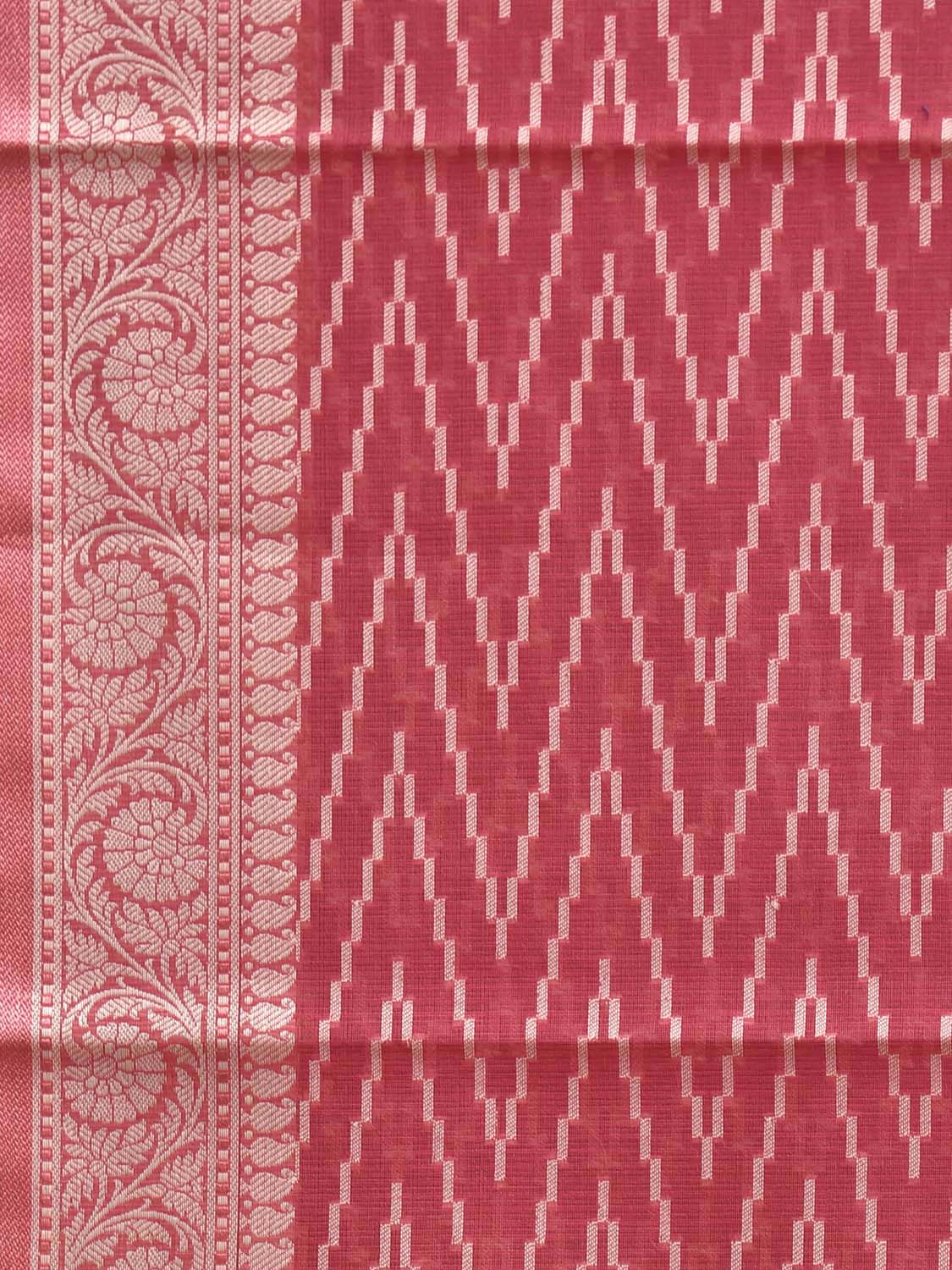 Light Red Dhakai Jamdani Cotton Viscose Saree with Zig-Zag and Mango Pallu Design dj0139