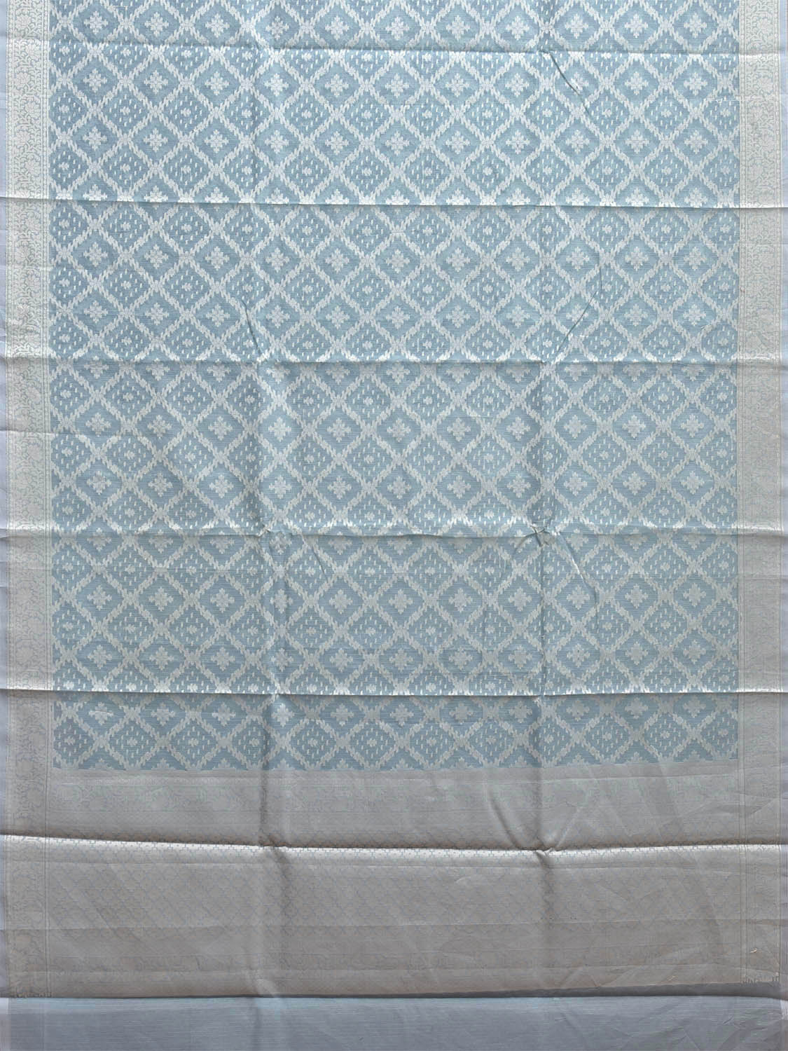 Light Turquoise Dhakai Jamdani Cotton Viscose Saree with Grill Body and Pallu Design dj0140