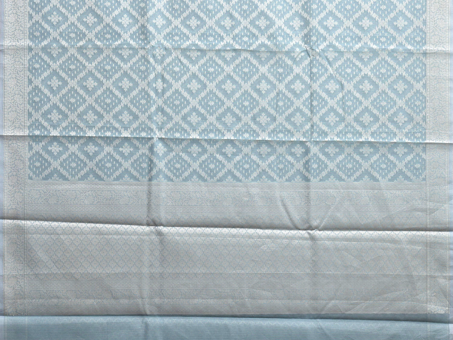 Light Turquoise Dhakai Jamdani Cotton Viscose Saree with Grill Body and Pallu Design dj0140