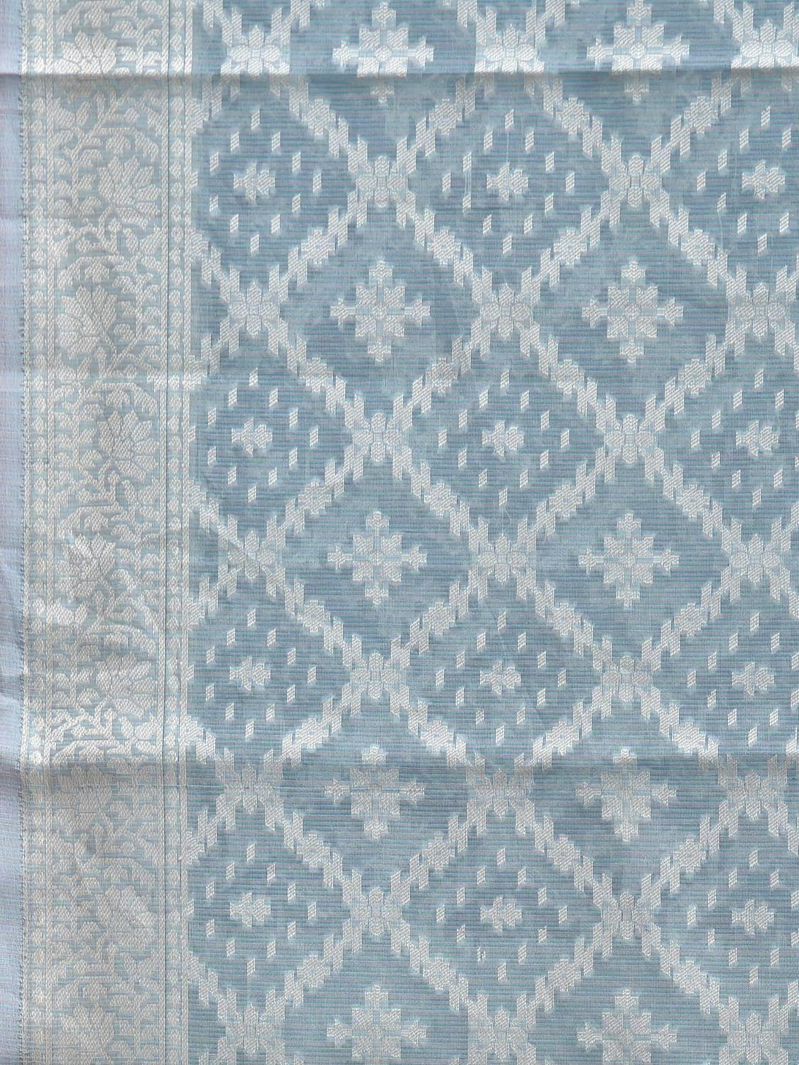 Light Turquoise Dhakai Jamdani Cotton Viscose Saree with Grill Body and Pallu Design dj0140