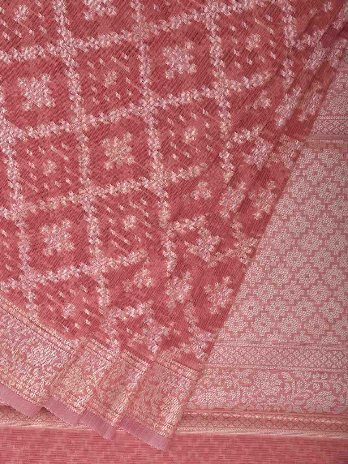 Light Pink Dhakai Jamdani Cotton Viscose Saree with Grill Body and Pallu Design dj0141