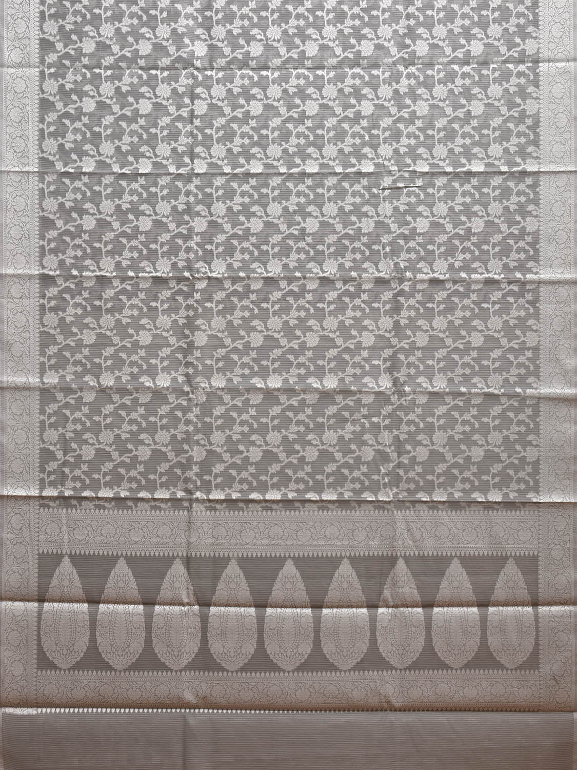 Grey Dhakai Jamdani Cotton Viscose Saree with Floral Body and Pallu Design dj0143