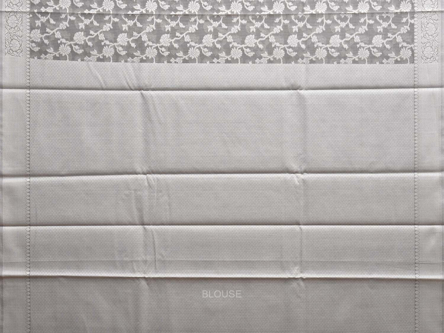 Grey Dhakai Jamdani Cotton Viscose Saree with Floral Body and Pallu Design dj0143