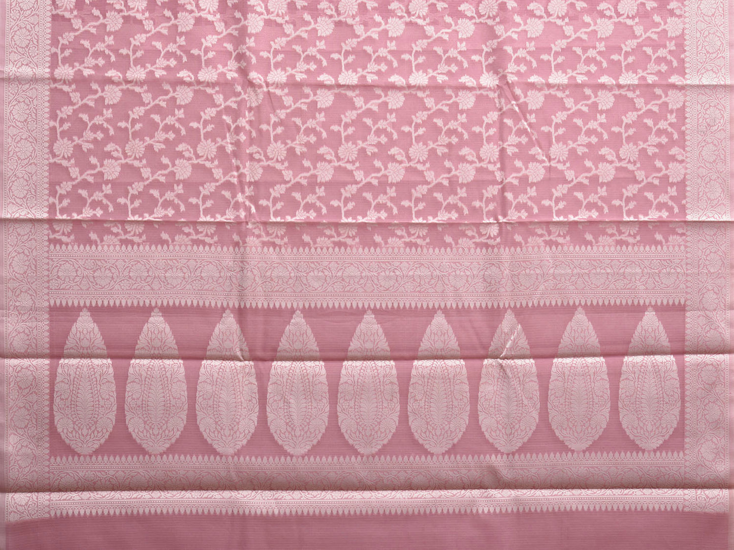 Light Pink Dhakai Jamdani Cotton Viscose Saree with Floral Body and Pallu Design dj0144