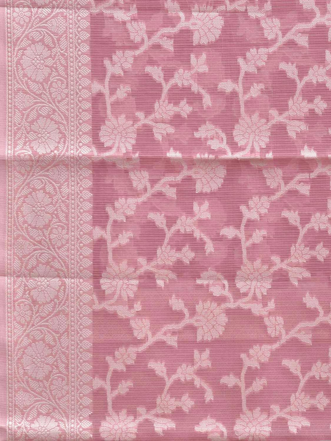 Light Pink Dhakai Jamdani Cotton Viscose Saree with Floral Body and Pallu Design dj0144