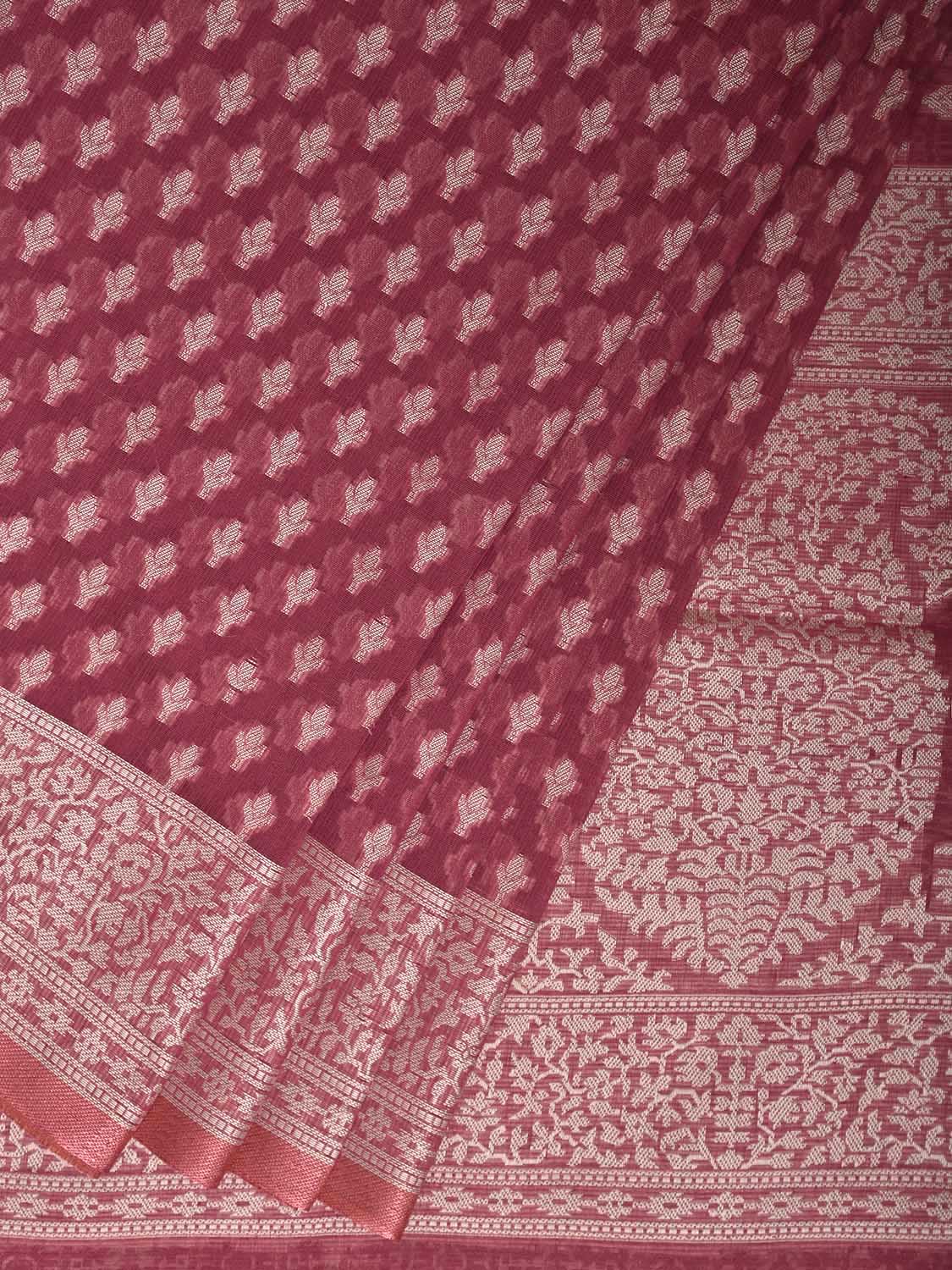 Magenta Dhakai Jamdani Cotton Viscose Saree with Mango Pallu and Border Design dj0146