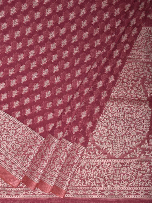 Magenta Dhakai Jamdani Cotton Viscose Saree with Mango Pallu and Border Design dj0146