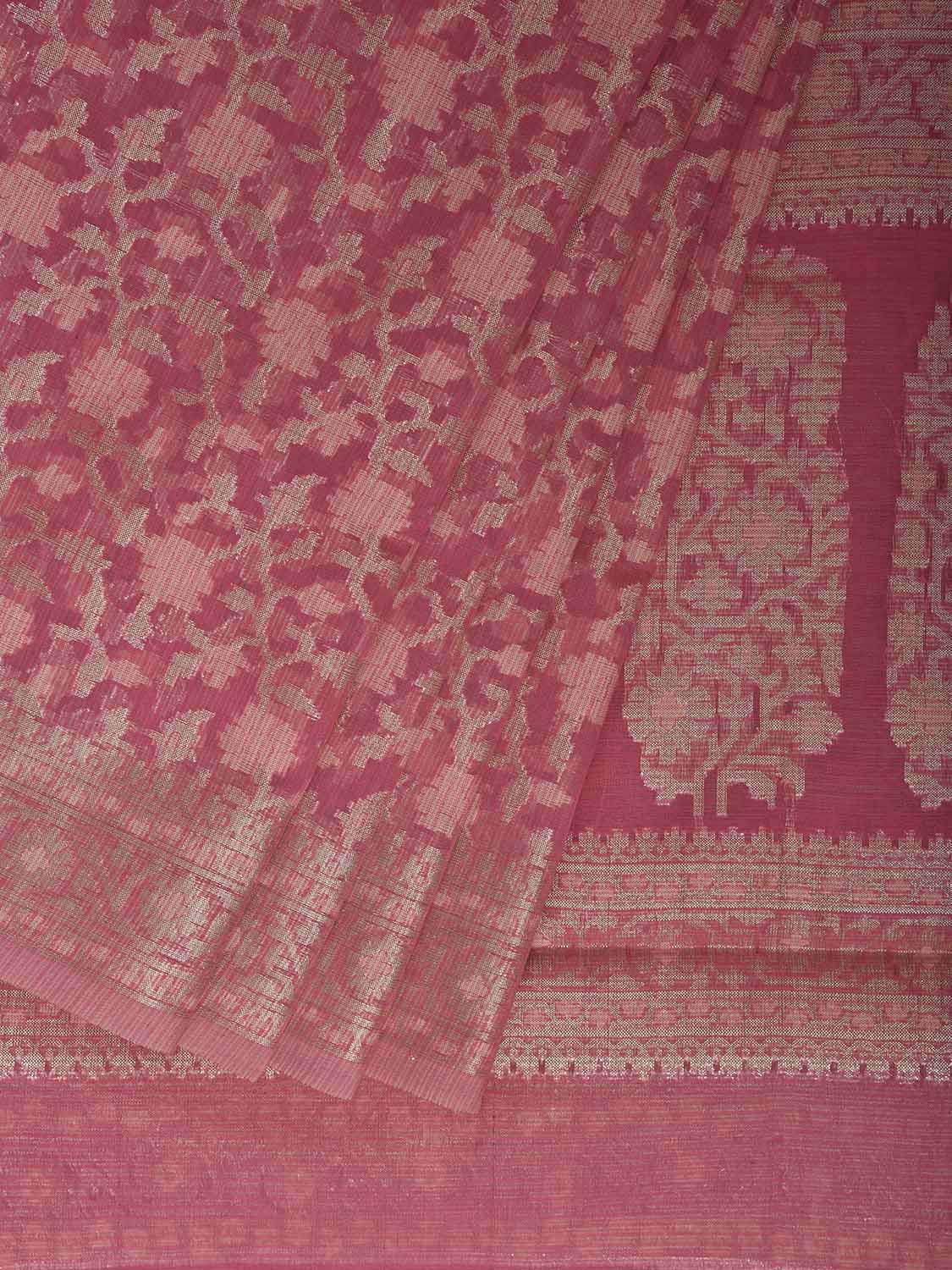 Pink Dhakai Jamdani Cotton Viscose Saree with Floral Body and Pallu Design dj0147