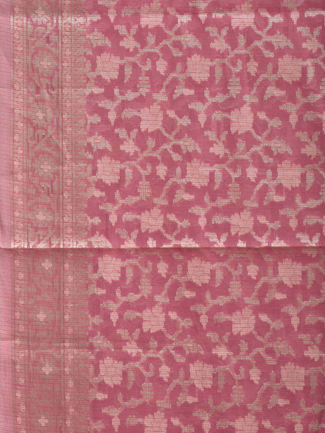 Pink Dhakai Jamdani Cotton Viscose Saree with Floral Body and Pallu Design dj0147