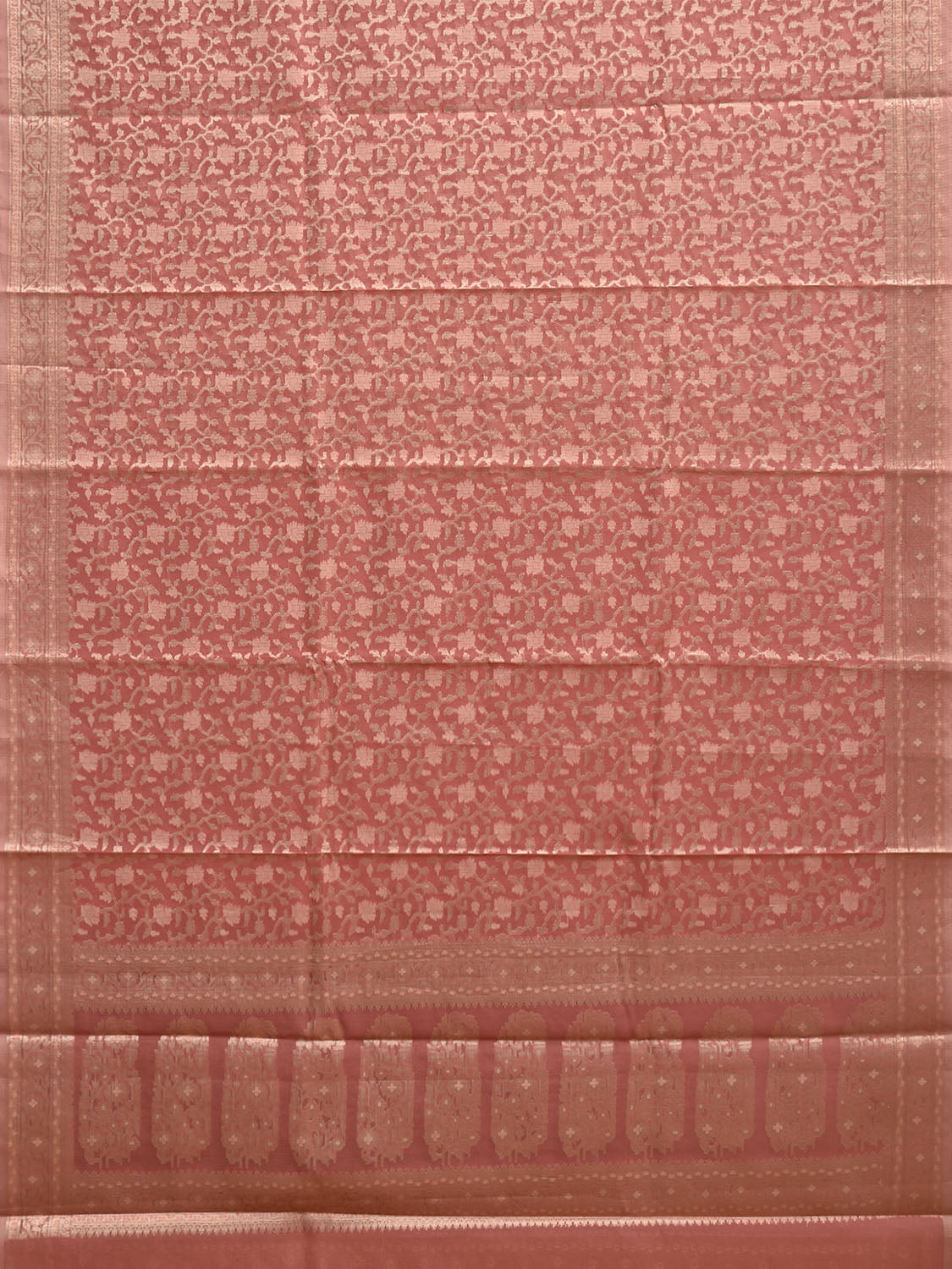 Peach Dhakai Jamdani Cotton Viscose Saree with Floral Body and Pallu Design dj0149