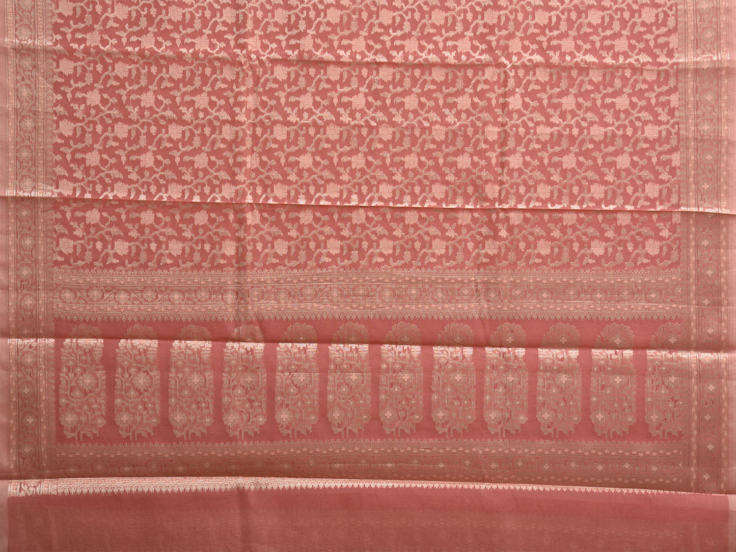 Peach Dhakai Jamdani Cotton Viscose Saree with Floral Body and Pallu Design dj0149