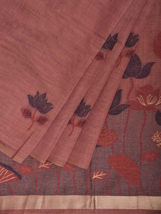 Dark Peach Dhakai Jamdani Cotton Viscose Saree with Lotus Buta and Pond Pallu Design dj0150