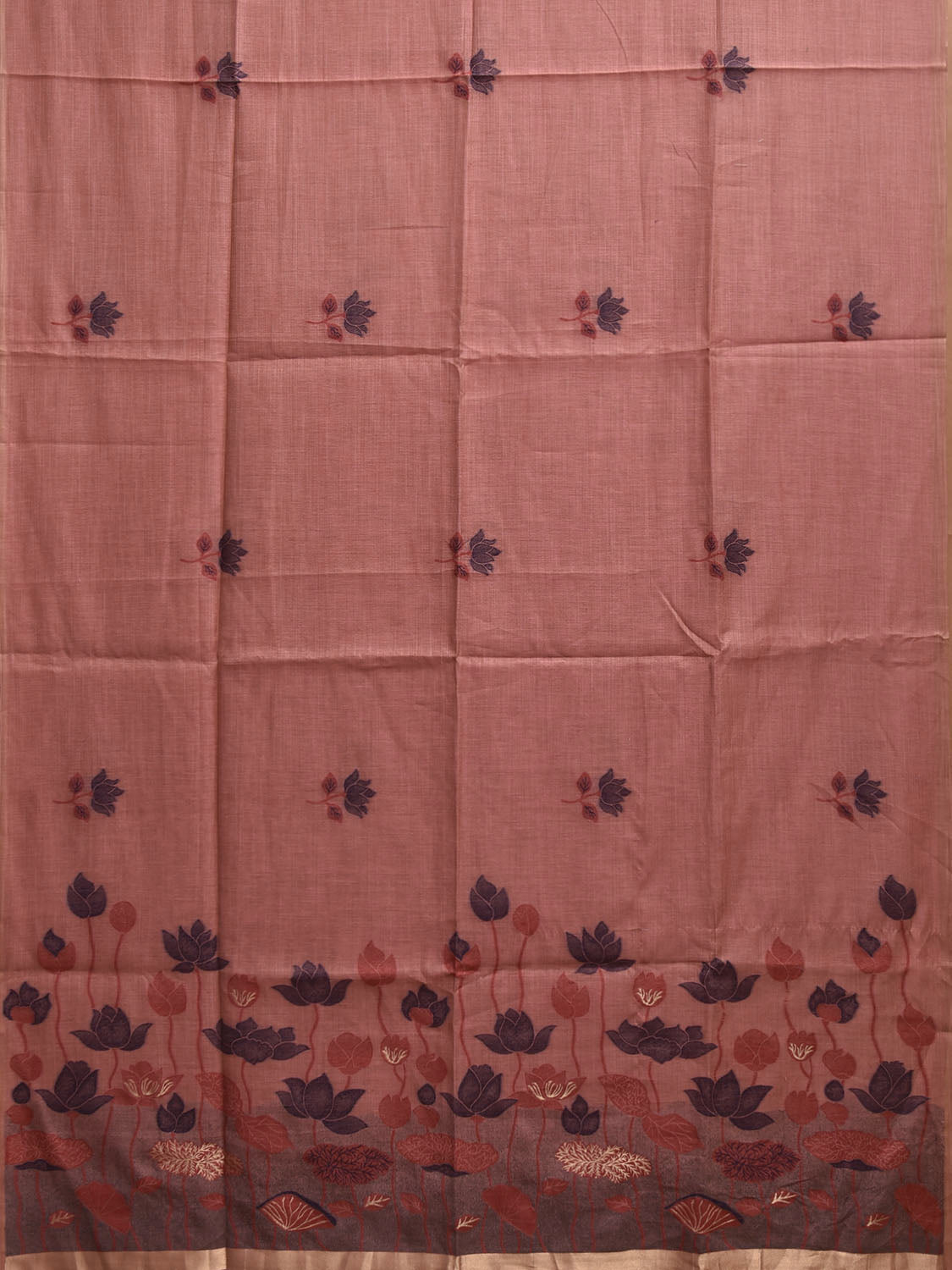 Dark Peach Dhakai Jamdani Cotton Viscose Saree with Lotus Buta and Pond Pallu Design dj0150