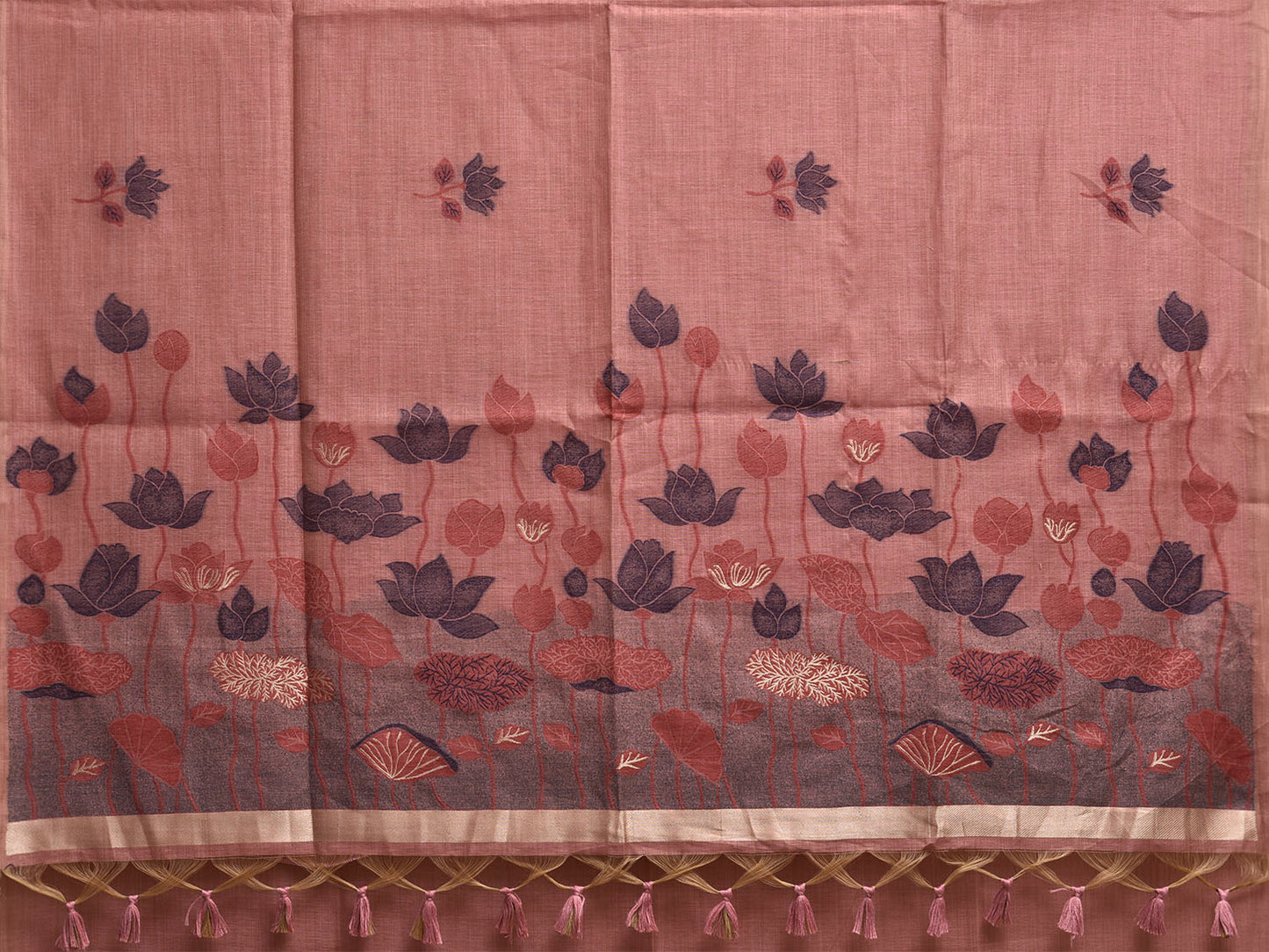 Dark Peach Dhakai Jamdani Cotton Viscose Saree with Lotus Buta and Pond Pallu Design dj0150