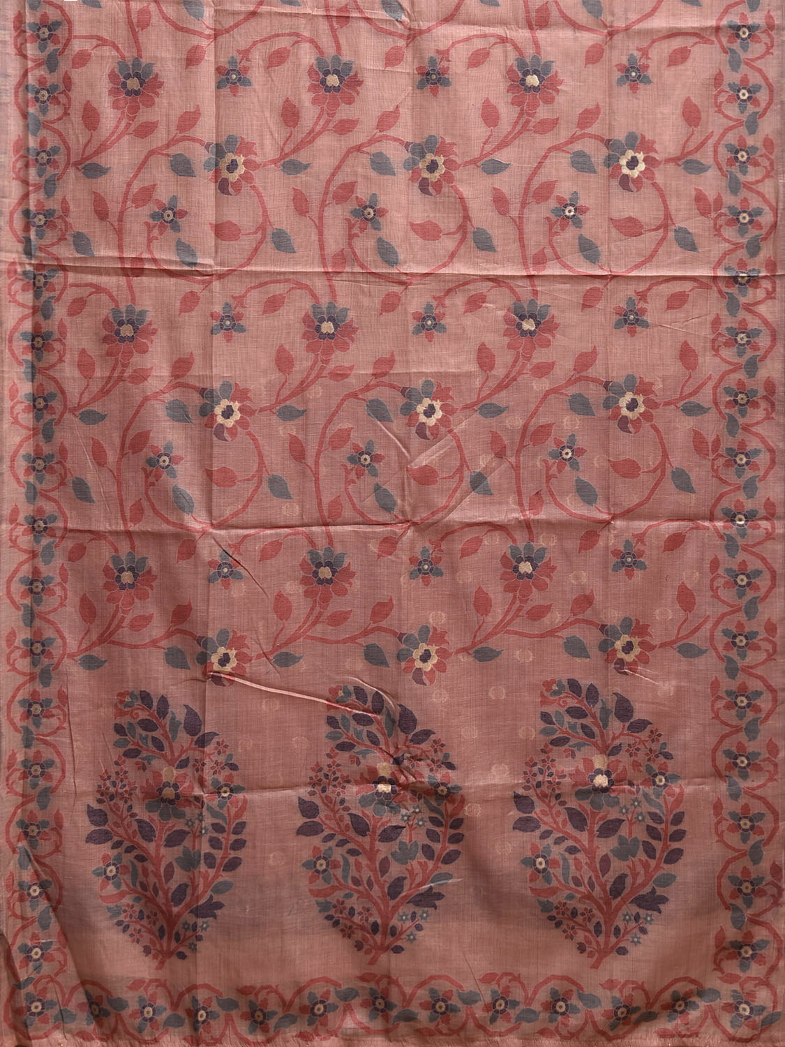 Light Pink Dhakai Jamdani Cotton Viscose Saree with All Over Floral Design dj0151