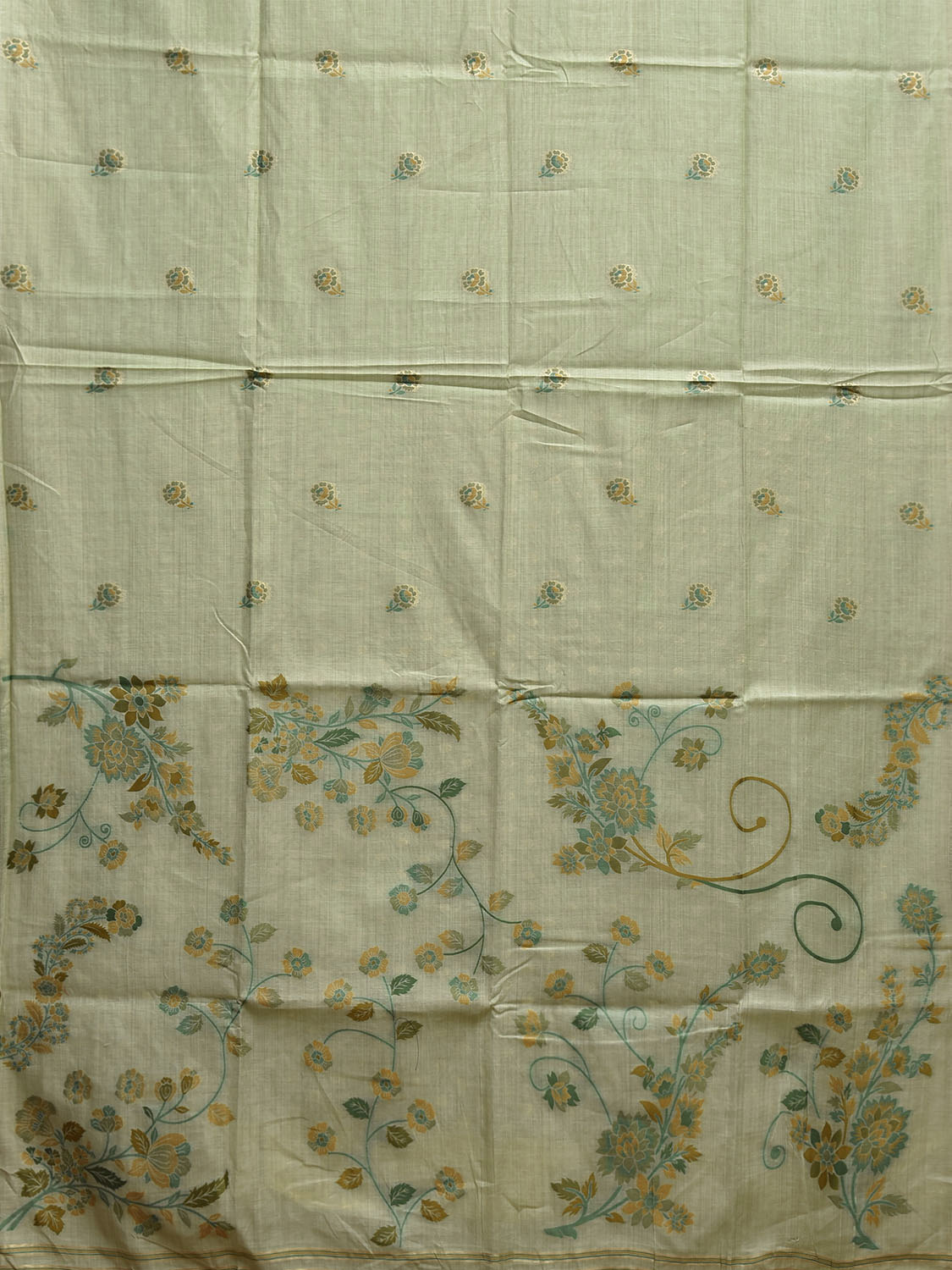 Light Green Dhakai Jamdani Cotton Viscose Saree with Floral Pallu Design dj0152