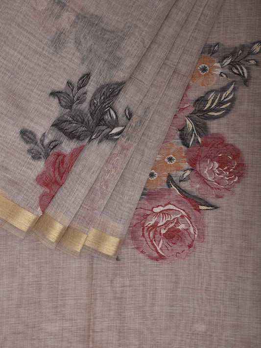 Light Grey Dhakai Jamdani Cotton Viscose Saree with Lotus Pallu Design dj0153