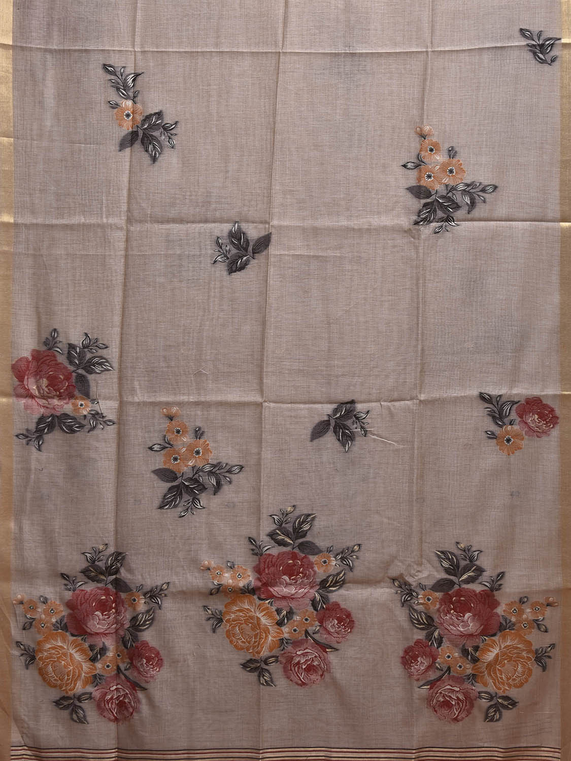 Light Grey Dhakai Jamdani Cotton Viscose Saree with Lotus Pallu Design dj0153