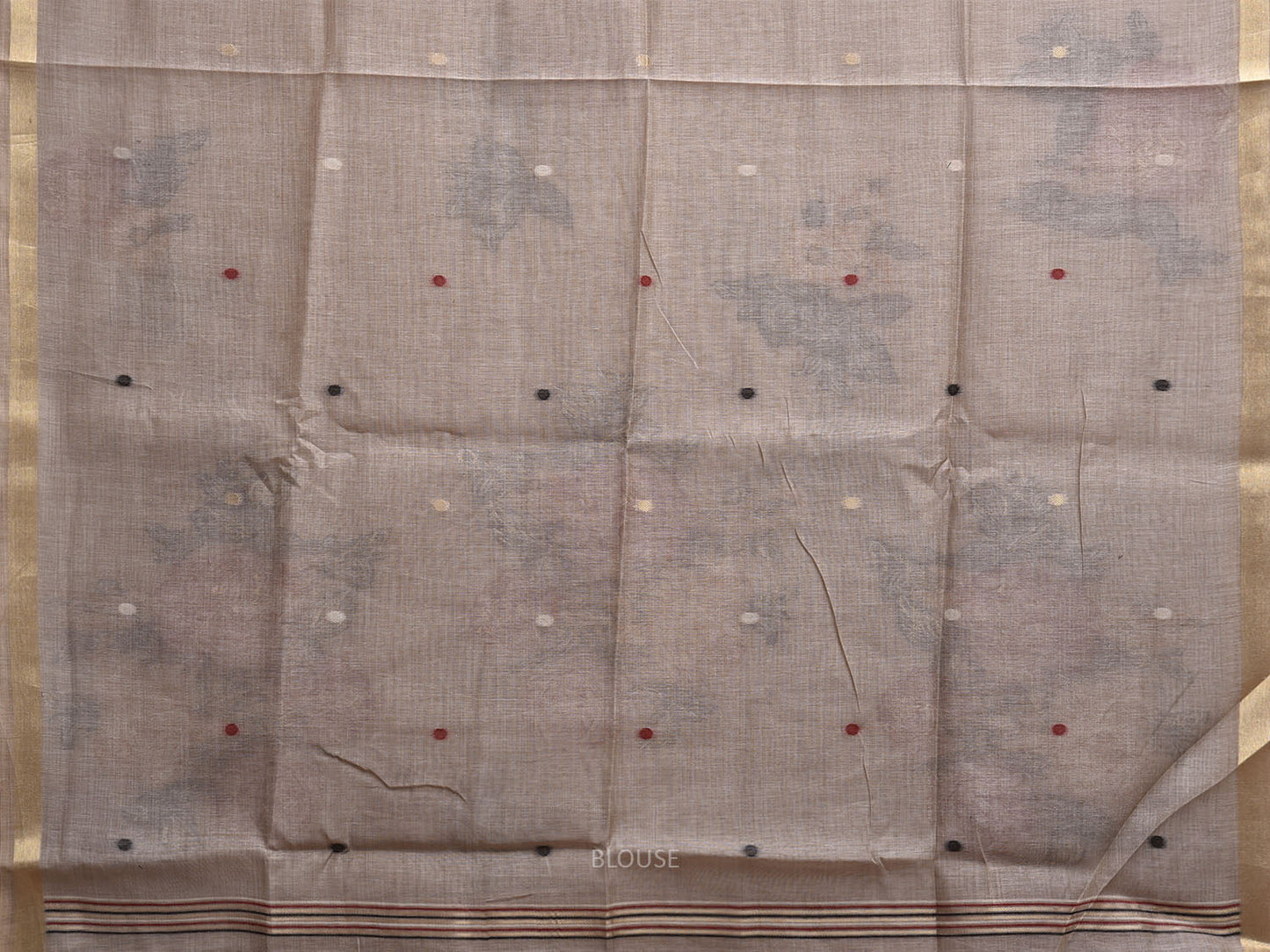 Light Grey Dhakai Jamdani Cotton Viscose Saree with Lotus Pallu Design dj0153