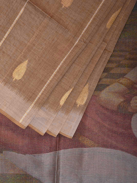 Fawn Dhakai Jamdani Cotton Viscose Saree with Buta and Painting Pallu Design dj0155